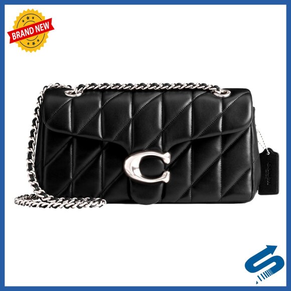 Quilted Leather Shoulder Bag with Chain Strap 26 Size Satchel Style